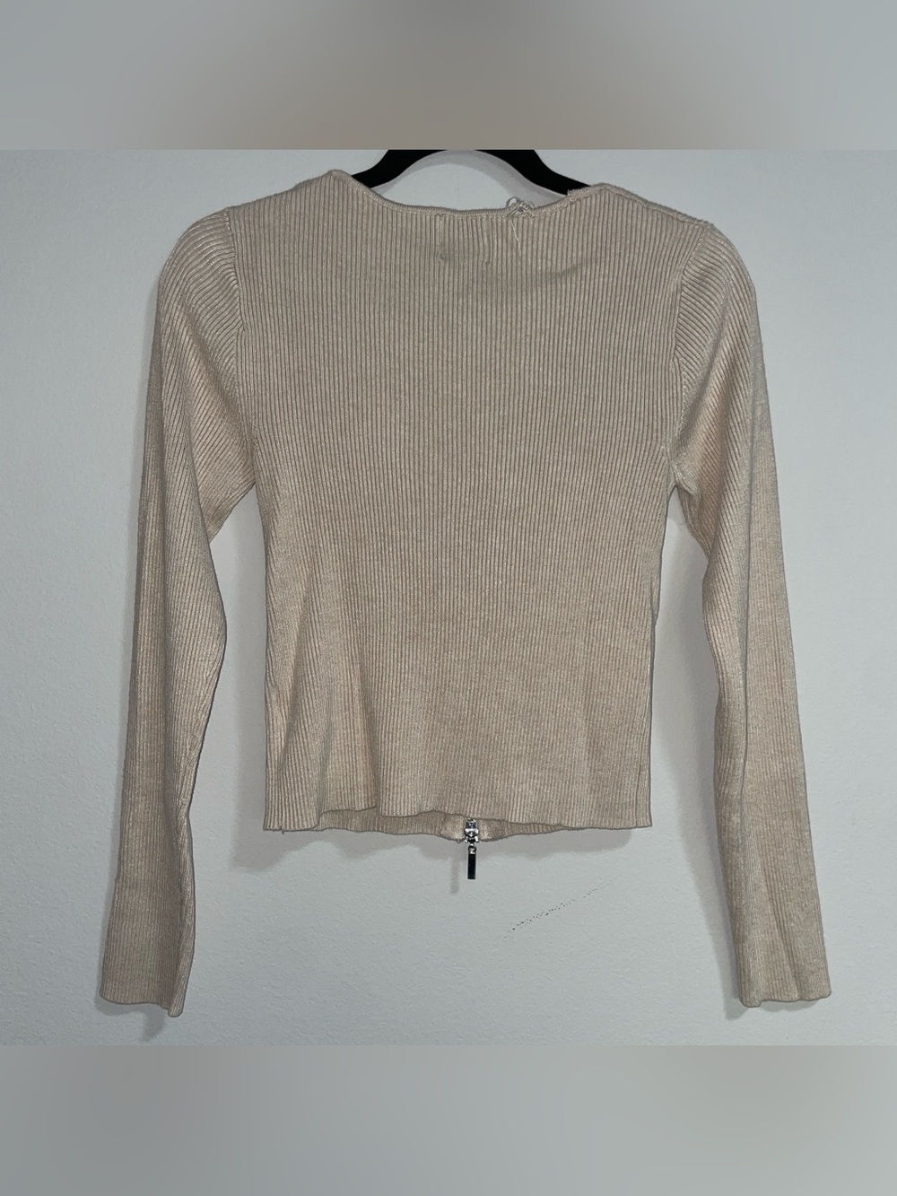 PINK ROSE | Ribbed Zip-Front Top in Beige - Picture 7 of 9